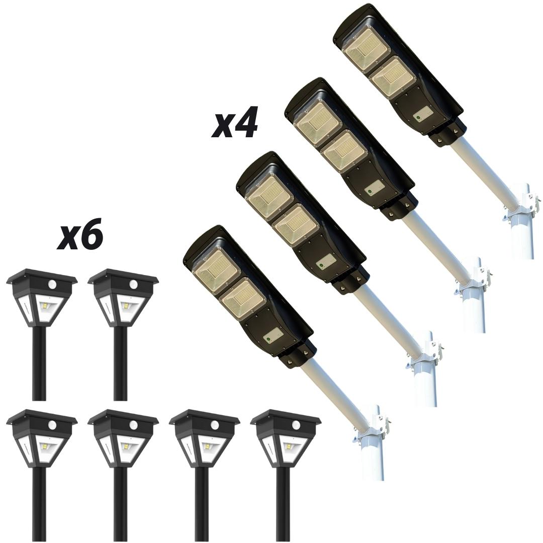 4 60W Solar Street Lights + 6 4 LED Solar Lawn Lights